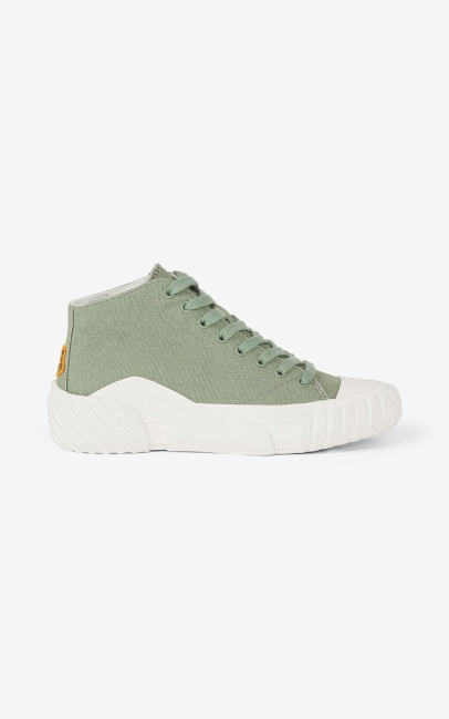 Kenzo Women Canvas Tiger Crest High-top Trainers Lime Tea